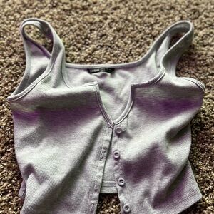 SHEIN Light Gray Ribbed Button-Up Top